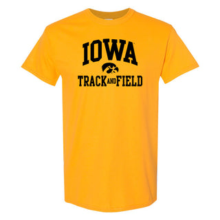 University of Iowa Hawkeyes Arch Logo Track & Field Short Sleeve T Shirt - Gold