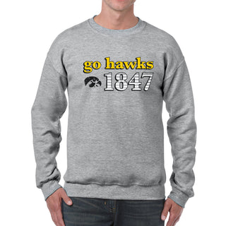 Throwback Year Stripe Iowa Hawkeyes Heavy Blend Crewneck - Sport Grey