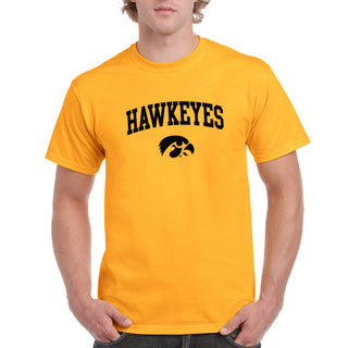 Mascot Arch Logo Iowa Hawkeyes Basic Cotton Short Sleeve T Shirt - Gold