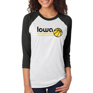 University of Iowa Hawkeyes Basketball Bubble Next Level Raglan T Shirt - Heather White/Black