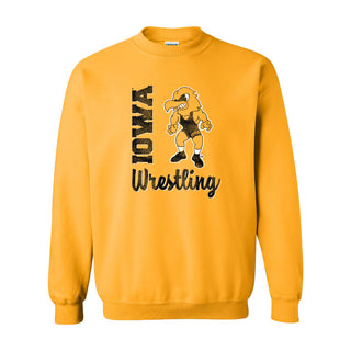 University of Iowa Hawkeyes Herky Wrestling Script Crewneck Sweatshirt - Gold