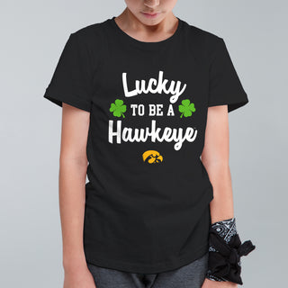 Iowa Hawkeyes Lucky to be a Hawkeye Youth T Shirt - Black