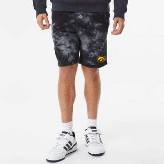 Iowa Oval Hawkeye Logo Tie-Dye Fleece Shorts - Tie-Dye Black