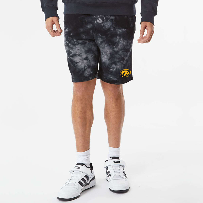 Iowa Oval Hawkeye Logo Tie-Dye Fleece Shorts - Tie-Dye Black