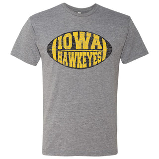 Faded Block Football Iowa Hawkeyes Next Level Triblend Short Sleeve T Shirt - Premium Heather