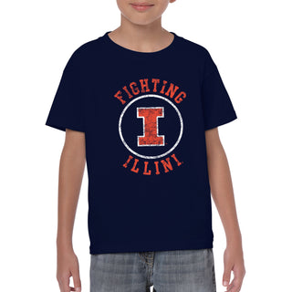 University of Illinois Fighting Illini Distressed Circle Logo Cotton Youth T-Shirt - Navy