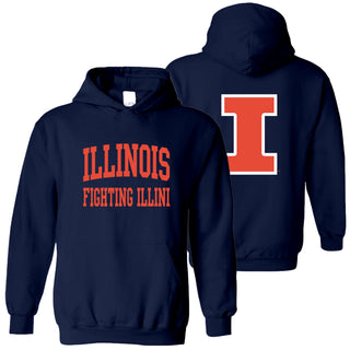 University of Illinois Fighting Illini Front and Back Print Cotton Hoodie - Navy