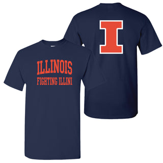 University of Illinois Fighting Illini Front and Back Print Cotton T-Shirt - Navy