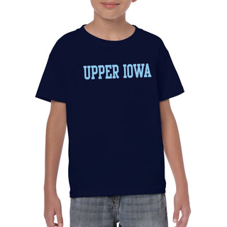 Upper Iowa University Peacocks Basic Block Heavy Cotton Youth Short Sleeve T Shirt - Navy