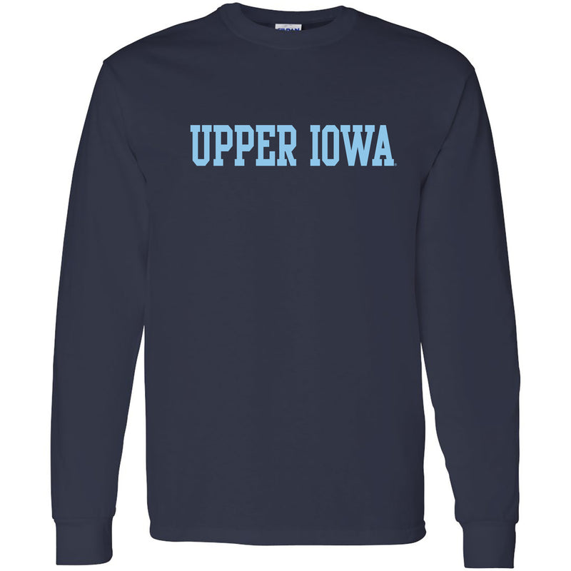 Upper Iowa University Peacocks Basic Block Heavy Cotton Long Sleeve T Shirt - Navy