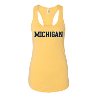 University of Michigan Wolverine's Basic Block Womens Racerback Tank - Banana Cream