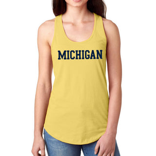 University of Michigan Wolverine's Basic Block Womens Racerback Tank - Banana Cream