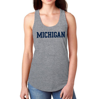 University of Michigan Wolverine's Basic Block Womens Racerback Tank - Heather Grey