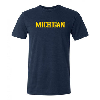 University of Michigan Wolverines Basic Block Canvas Short Sleeve Triblend T-Shirt - Solid Navy Triblend