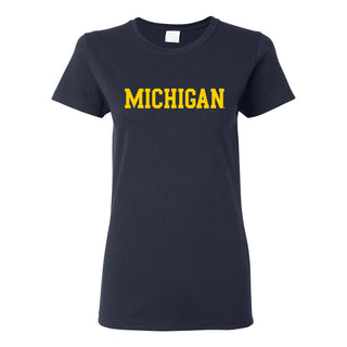 Basic Block University of Michigan Womens Basic Cotton Short Sleeve T Shirt - Navy