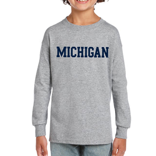 Basic Block University of Michigan Youth Basic Cotton Long Sleeve T Shirt - Sport Grey