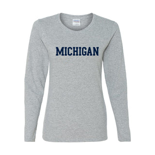 Basic Block University of Michigan Womens Basic Cotton Long Sleeve T Shirt - Sport Grey