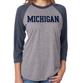 Michigan Wolverines Basic Block 3/4-Sleeve Raglan - Prem Htr/Vtg Navy