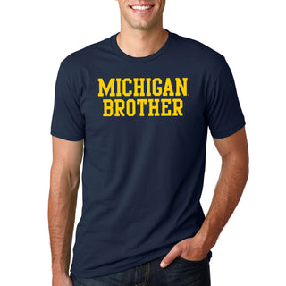 Michigan Wolverines Basic Block Brother Premium Cotton T Shirt - Midnight Navy