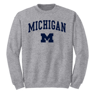 Michigan Wolverines Arch Logo Crewneck Sweatshirt - Sport Grey