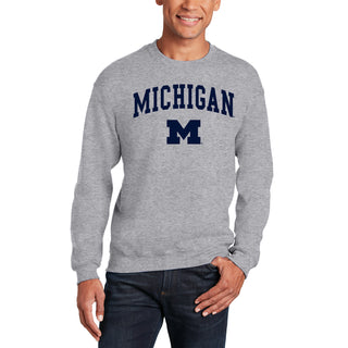 Michigan Wolverines Arch Logo Crewneck Sweatshirt - Sport Grey