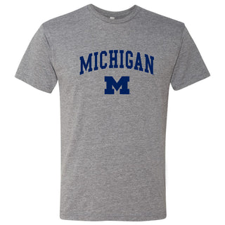 Arch Logo University of Michigan Next Level Triblend Short Sleeve T Shirt - Premium Heather