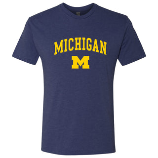 Arch Logo University of Michigan Next Level Triblend Short Sleeve T Shirt - Vintage Navy