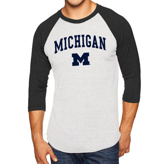 Michigan Wolverines Arch Logo 3/4-Sleeve Raglan - Htr White/Vtg Black