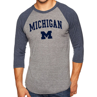 Michigan Wolverines Arch Logo 3/4-Sleeve Raglan - Prem Htr/Vtg Navy