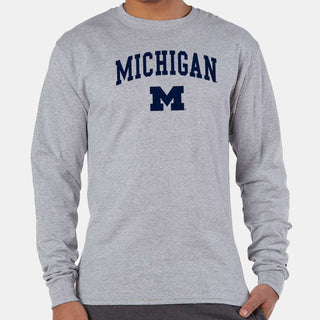 Michigan Arch Logo Champion Long Sleeve - Light Steel