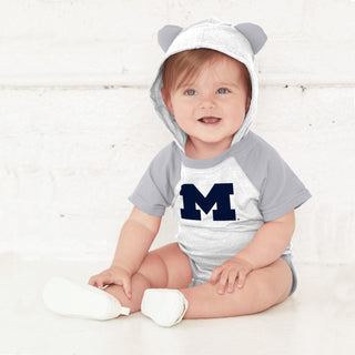 Michigan Wolverines Primary Logo Hooded Bear Ears Creeper Bodysuit - White/Heather