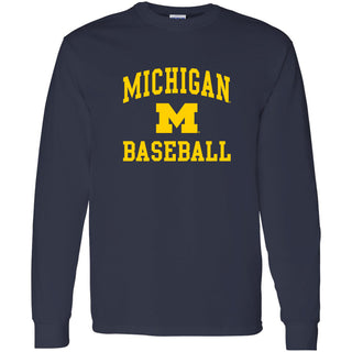 University of Michigan Wolverines Arch Logo Baseball Long Sleeve - Navy