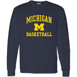 Arch Logo Basketball University of Michigan Basic Cotton Long Sleeve T Shirt - Navy