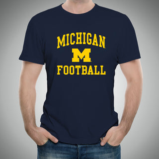 Arch Logo Football University of Michigan Basic Cotton Short Sleeve T Shirt - Navy