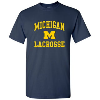 Arch Logo Lacrosse University of Michigan Basic Cotton Short Sleeve T Shirt - Navy