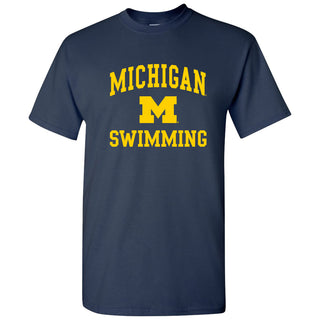 Arch Logo Swimming University of Michigan Basic Cotton Short Sleeve T Shirt - Navy