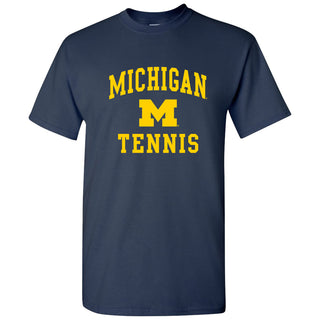 Arch Logo Tennis University of Michigan Basic Cotton Short Sleeve T Shirt - Navy