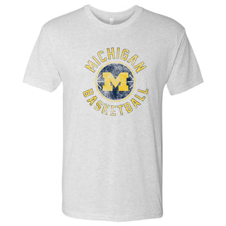 Basketball Distress University of Michigan Next Level Triblend Short Sleeve T Shirt - Heather White