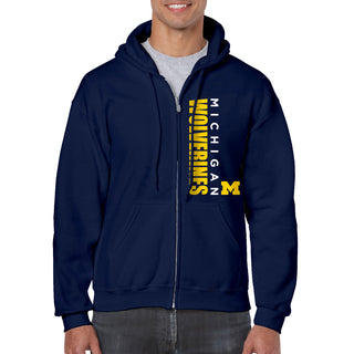 Vertical Block Left Chest University of Michigan Heavy Blend Zip Hoodie - Navy