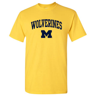 Mascot Arch Logo University of Michigan Basic Cotton Short Sleeve T Shirt - Maize