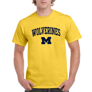 Mascot Arch Logo University of Michigan Basic Cotton Short Sleeve T Shirt - Maize