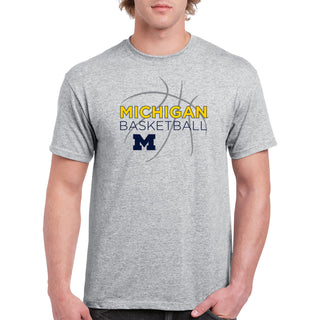 Basketball Sketch University of Michigan Basic Cotton Short Sleeve T Shirt - Sport Grey