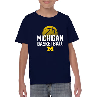 Basketball Flux Michigan Basic Cotton Youth Short Sleeve T Shirt - Navy