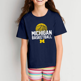 Basketball Flux Michigan Basic Cotton Youth Short Sleeve T Shirt - Navy