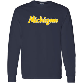 University of Michigan Wolverines Basic Script Cotton Long Sleeve T Shirt - Navy