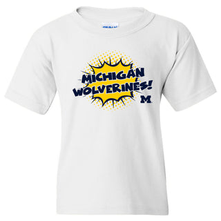 University of Michigan Wolverines Comic Blast Youth Basic Cotton Short Sleeve Tee - White
