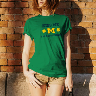 University of Michigan Kiss Me I'm a Wolverines Basic Cotton Short Sleeve T Shirt - Irish Green