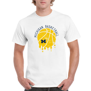 University of Michigan Basketball Dribble Basic Cotton Short Sleeve T Shirt - White