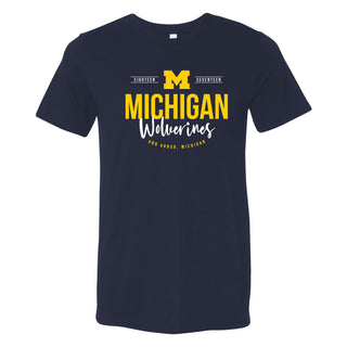 University of Michigan Wolverines Harbor Script Canvas Short Sleeve Triblend T-Shirt - Solid Navy Triblend