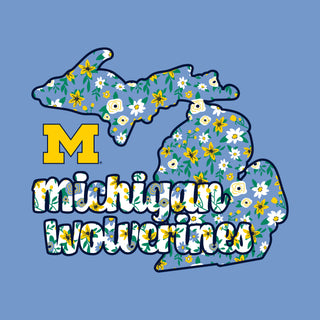 Michigan Flower Pattern State Short Sleeve T-Shirt - C Blue